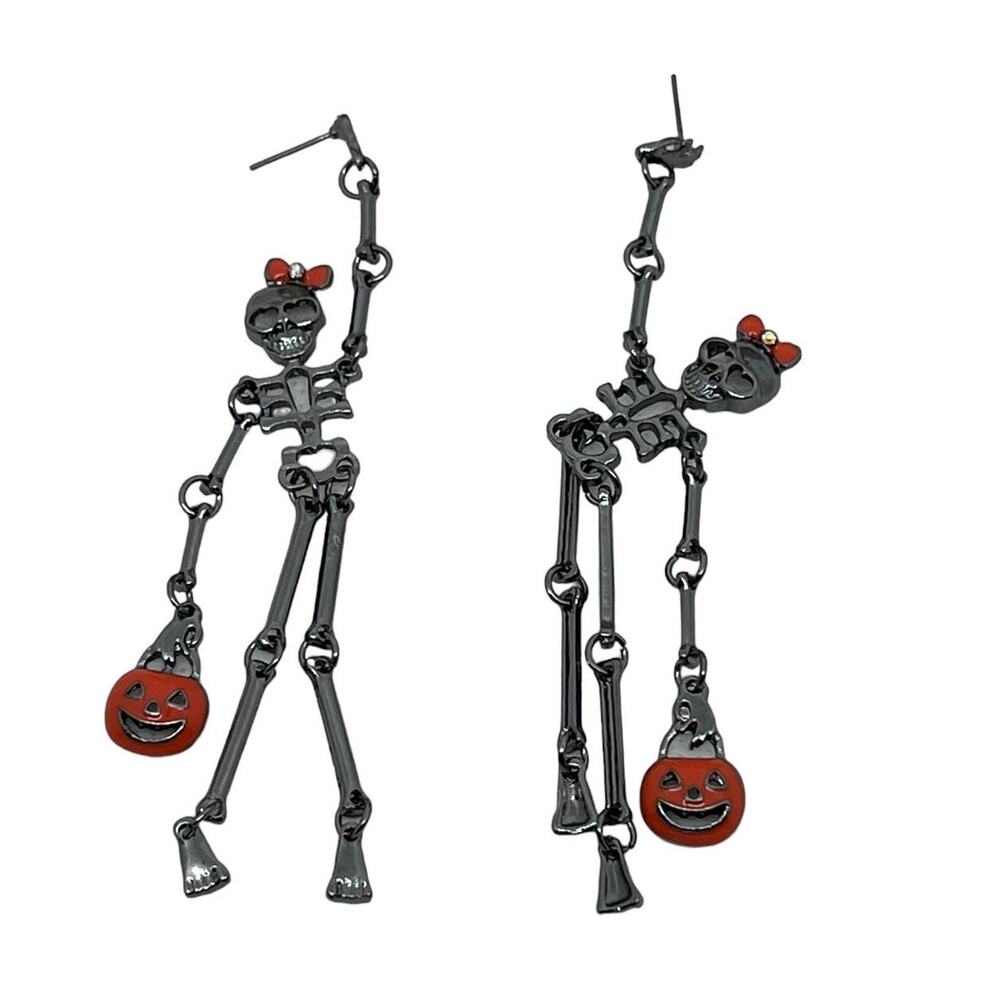 Gothic Skeleton & Pumpkin Dangle Earrings